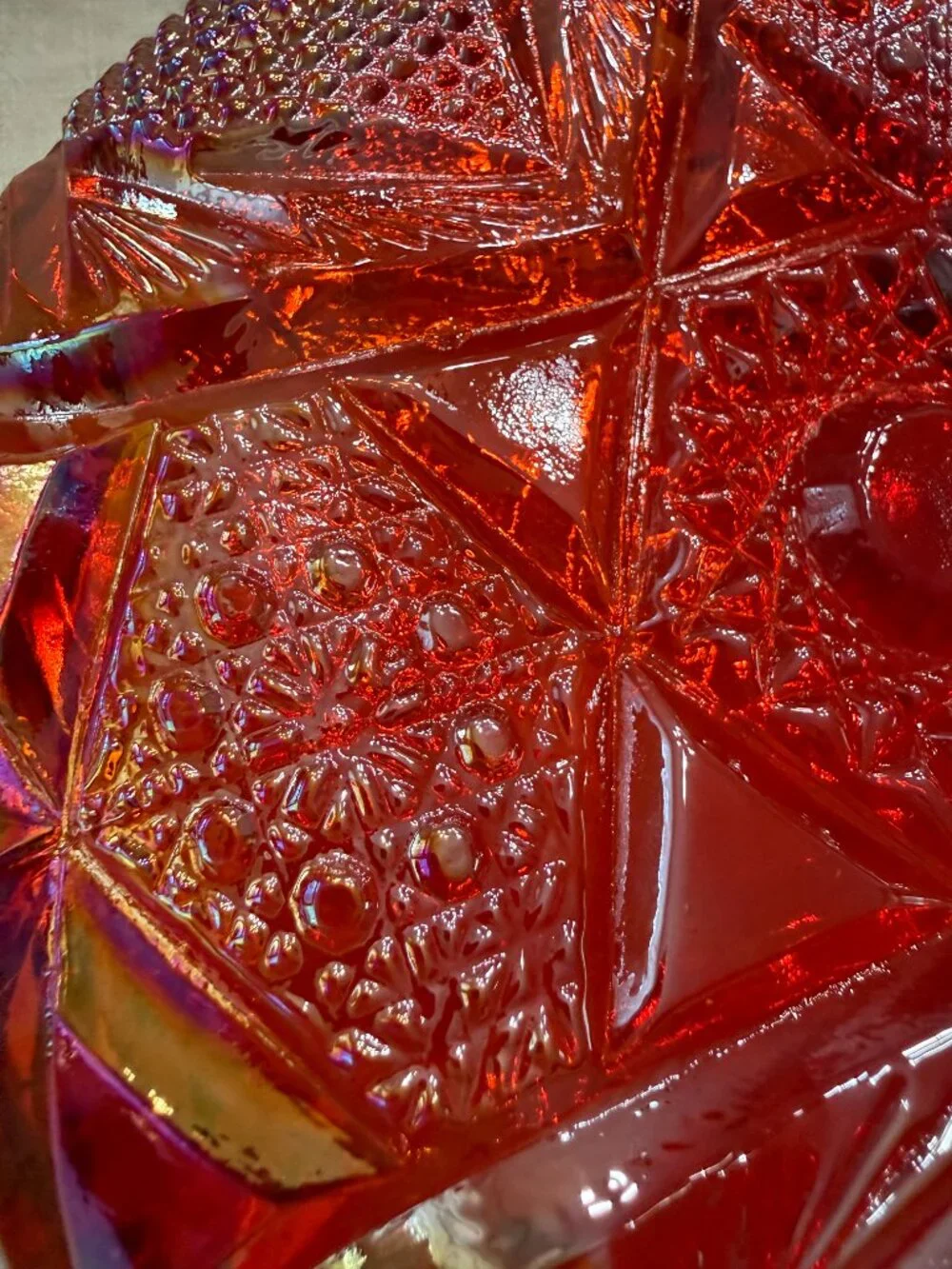 L.E. Smith Carnival Glass Shallow Bowl, Ruby Red, 